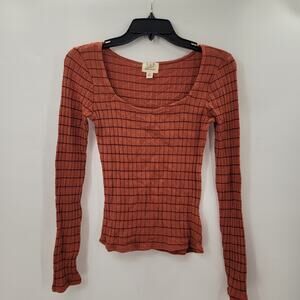 PST Woman's LARGE Long Sleeve Waffle Knit Striped Top Shirt NEW Casual Teen